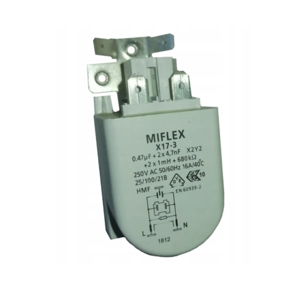 Сетевой фильтр радиопомех X17-3. 0,47µF+2x4,7nF, CAP234UN, X2Y2+2x1mH+680k, 250V, 50/60Hz, 16A/40°C