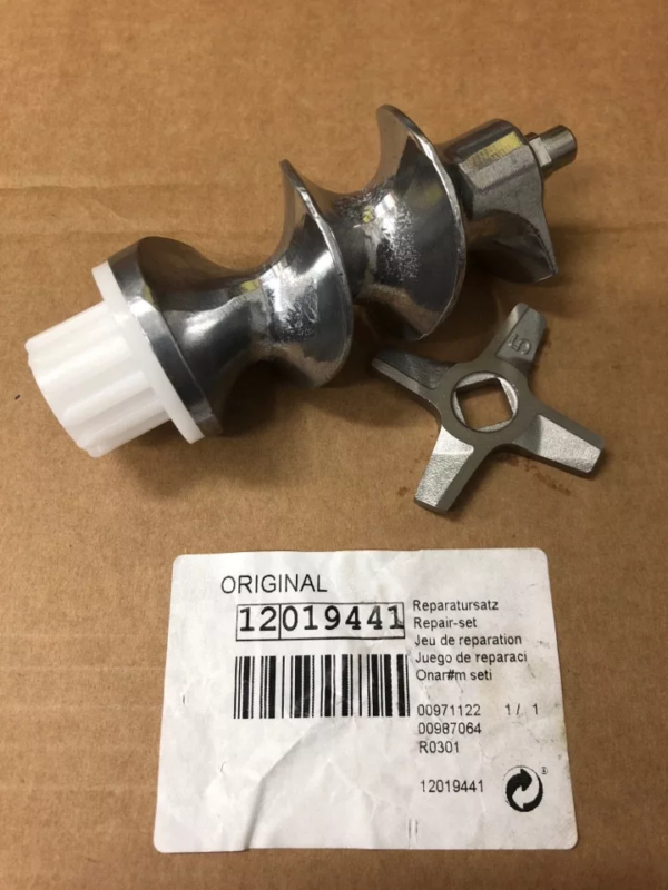 Комплект: шнек в сборе с втулкой + нож 5-ка, двухсторонний  12019441 для мясорубки Bosch (ОРИГИНАЛ)