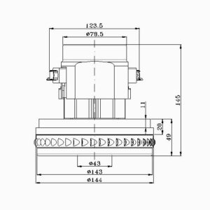 Двигатель моющего пылесоса 1400W HWX-CG40 CG40 VCM-B-2 (H-145, h-49, Ø-144)