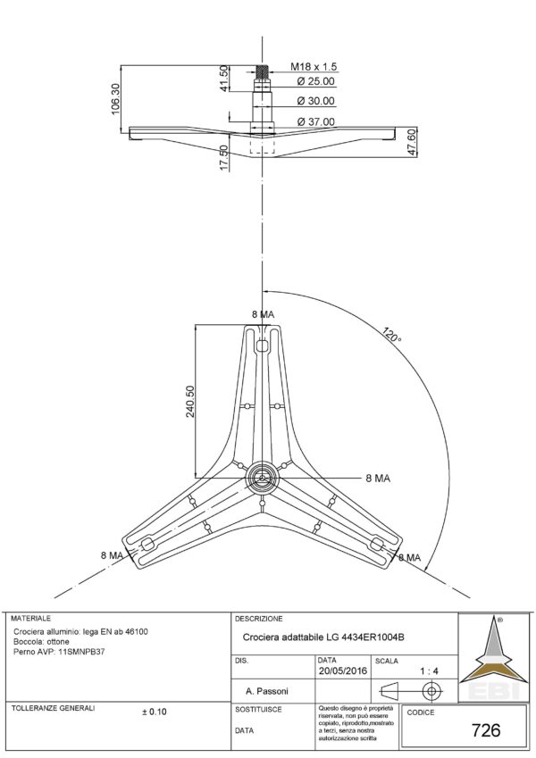 Крестовина стиральной машины Лджи / LG 4434ER1004B / 4434ER1007A, EBI726